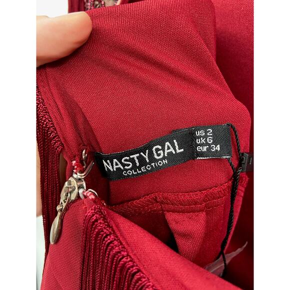 Nasty Gal Alexandra Red Fringe Beaded Embellished Dress Size 2 New - Picture 7 of 8